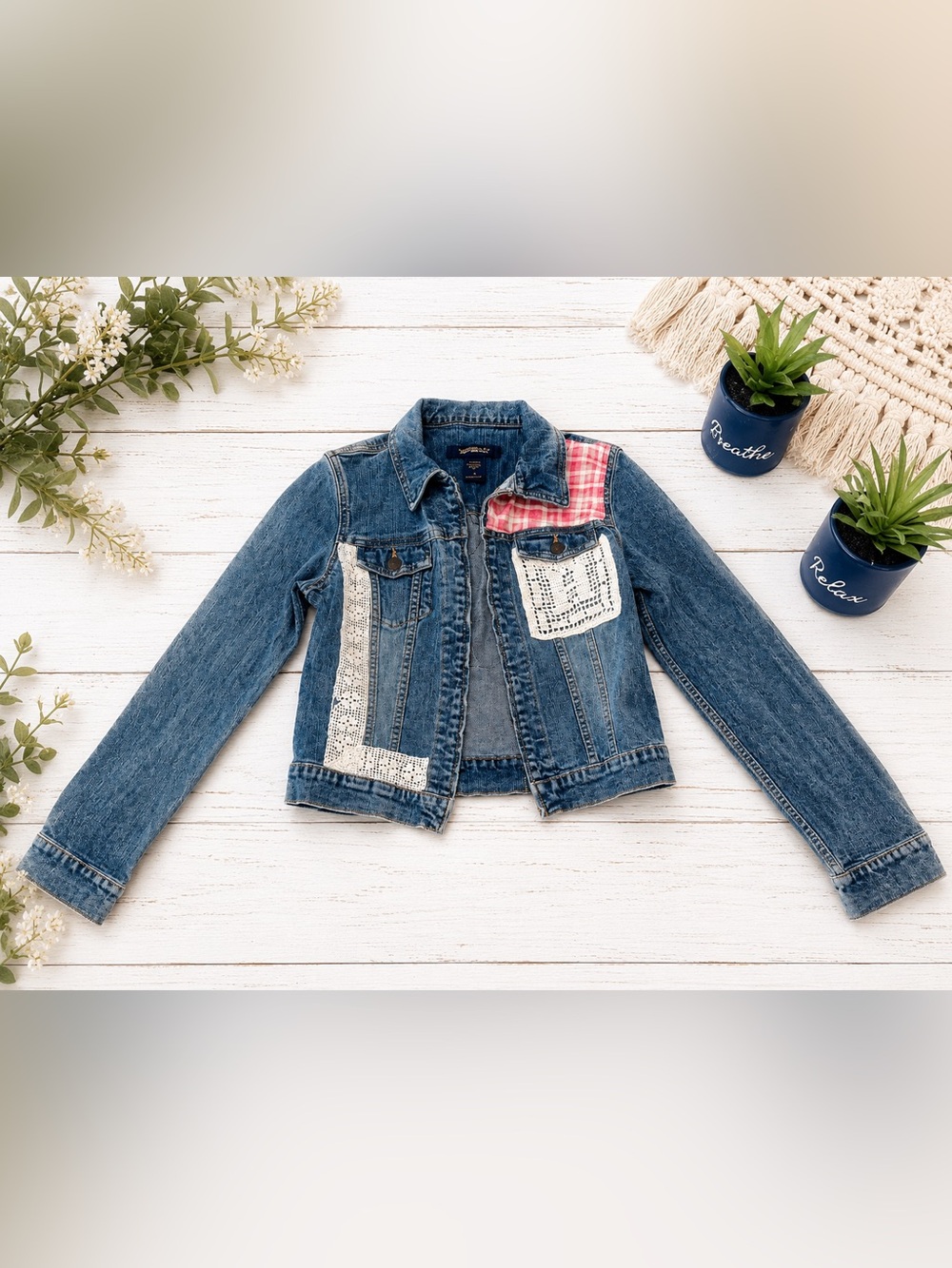 ✨ Abercrombie & Fitch Crochet Patchwork Denim Jacket | Women’s Small